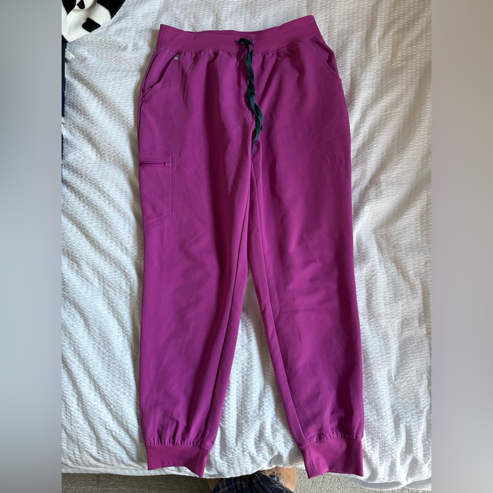 FIGS High Waisted Zamora Jogger Scrub Pants- Bright Fuchsia